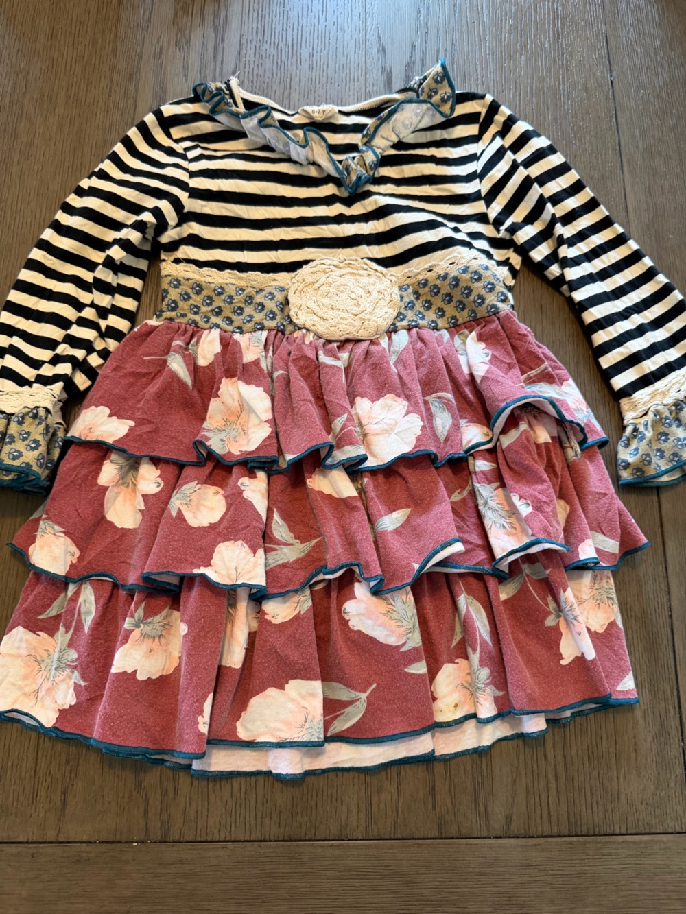 Ruffles by Tutu & Lulu Mixed Pattern Long Sleeve Dress floral stripes dress